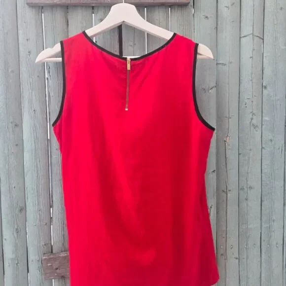 Calvin Klein Red Sleeveless Blouse Size Small | Gold Zip Neck Trim Top - Picture 2 of 2